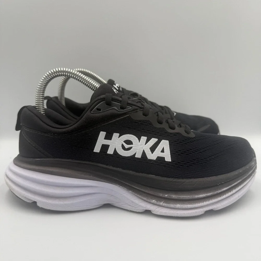 Hoka‎ One One Bondi 8 Black White Running Shoes Women's Size 7.5 D Wide Sneakers